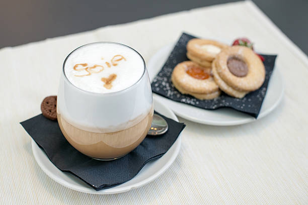 istock Breakfast with cappuccino, milk soybean and biscuit 513537762