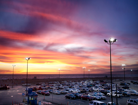 parking at santa monica beach - sunset light