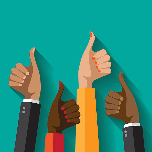 Flat design multicultural group thumbs up. Flat design multicultural group thumbs up. EPS 10 congratulating illustrations stock illustrations