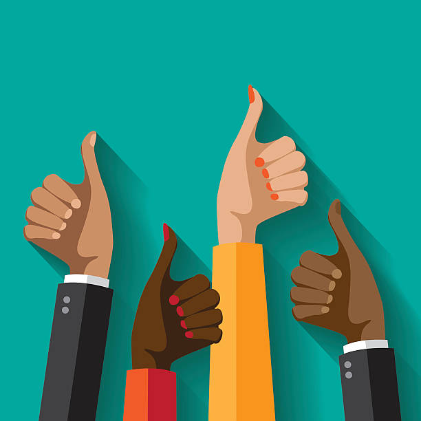 Flat design multicultural group thumbs up. Flat design multicultural group thumbs up. EPS 10 yes single word stock illustrations