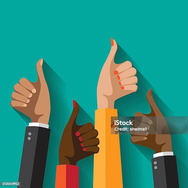 Flat Design Multicultural Group Thumbs Up Stock Illustration - Download Image Now - Thumbs Up, Congratulating, Customer