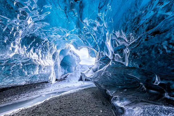 Blue glacier cave in Iceland