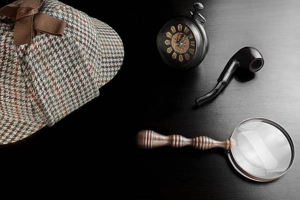 istock Deerstalker Hat,  Clock, Magnifier And Smoking Pipe In 513541348