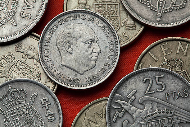 monedas de españa. español dictador francisco franco - francisco franco fotografías e imágenes de stock