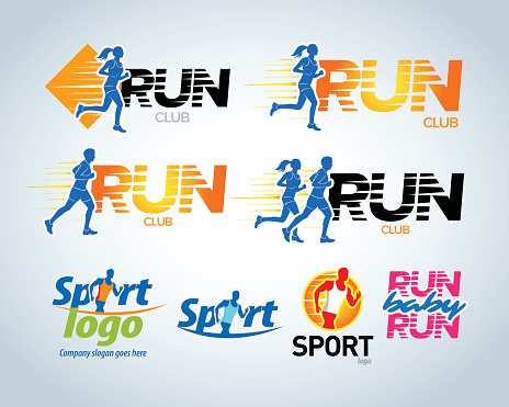 Set of sport run emblems, apparel t-shirt designs.