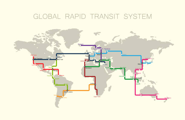 글로벌 고속 수송 시스템. - globe earth speed world map stock illustrations