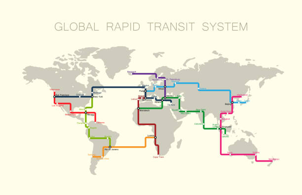 globalne szybki tranzyt systemu. - globe earth speed world map stock illustrations