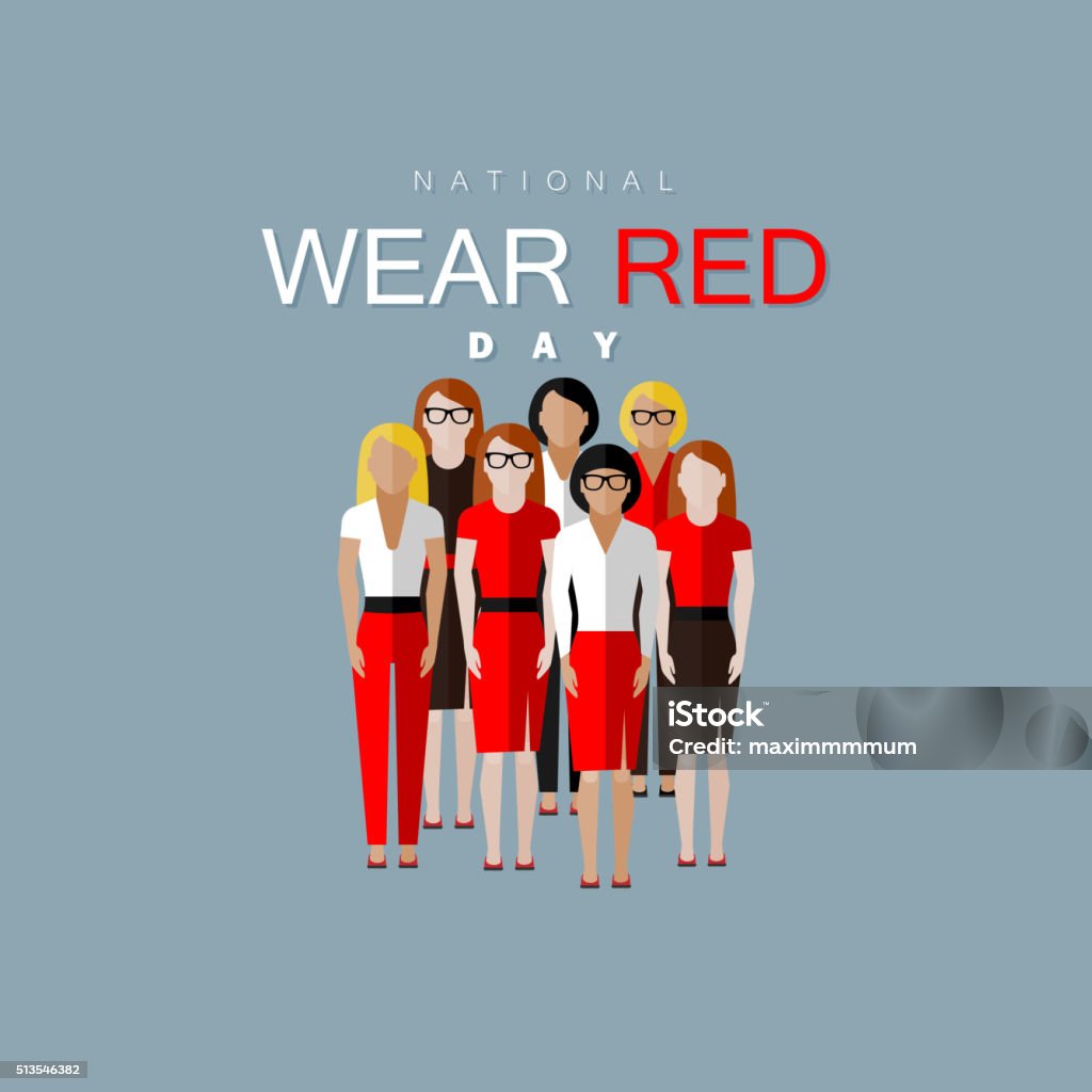 National wear red day National wear red day. Vector flat illustration of women community wearing red dress Red stock vector