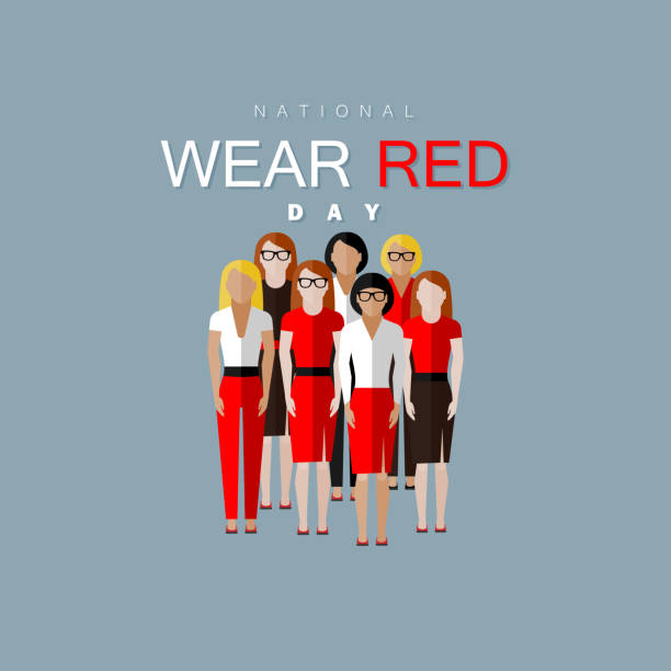 National wear red day National wear red day. Vector flat illustration of women community wearing red dress red clothing stock illustrations