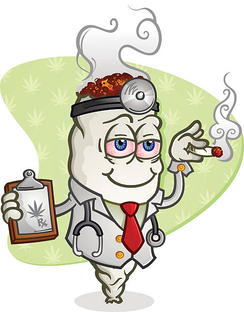 Medical Marijuana Doctor Cartoon A marijuana joint dressed as a doctor, smoking and holding a doctor's prescription pad pitter stock illustrations