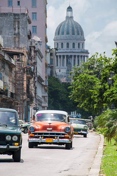 istock old car along with the Capitol in Havana 513547036