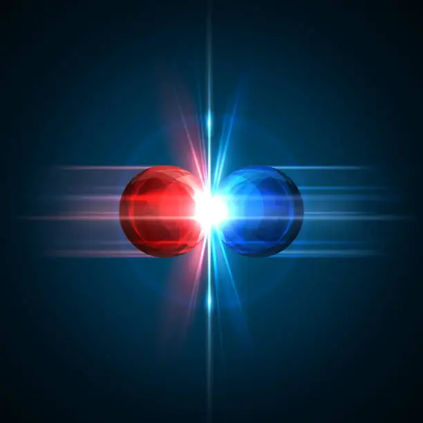 Vector illustration of Frozen moment of two particles collision