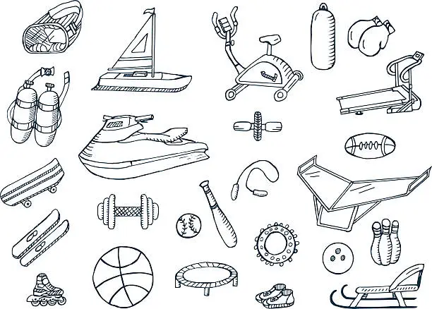 Vector illustration of Active Lifestyle Doodles Set