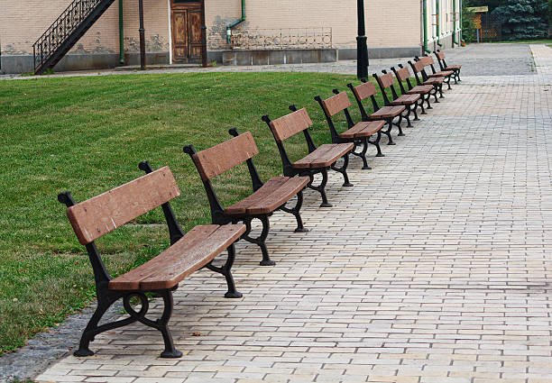 istock Row of benches in the courtyard 513551204