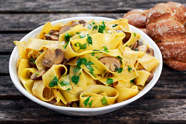 Pappardelle Pasta with mushrooms and other herbs.