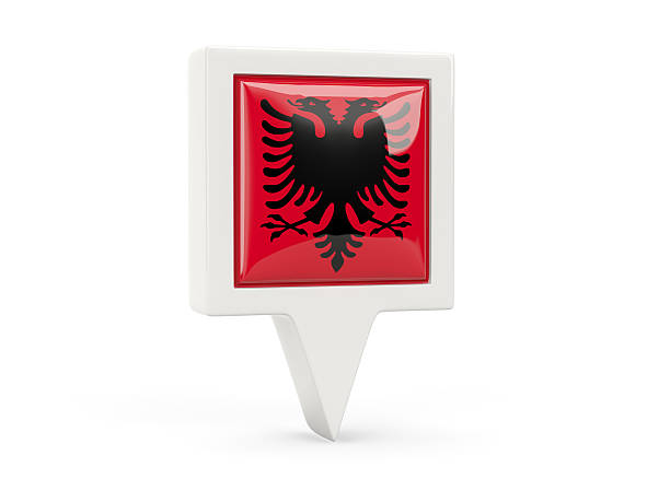 Square flag icon of albania isolated on white