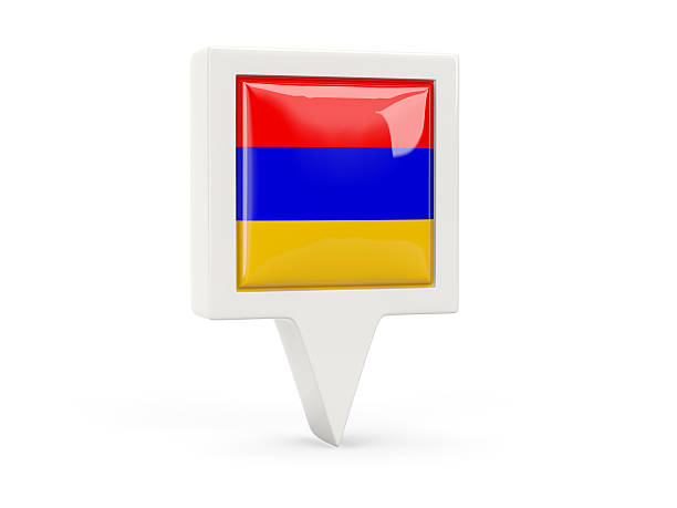 3D render Illustration. Map pointers with flag Armenia.