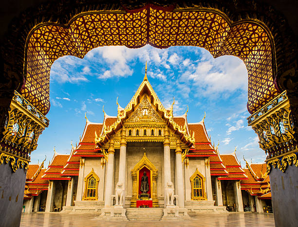 The Marble Temple , Wat Benchamabophit , Bangkok Thailand stock photo