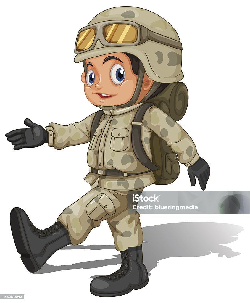 Young smiling soldier lllustration of a young smiling soldier on a white background Adult stock vector
