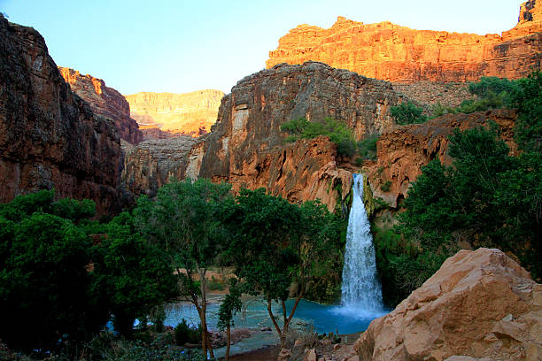 Havasu Falls Grand Canyon Crystal blue water at Havasu Falls in the grand canyon, Havasupai, Arizona harasu canyon stock pictures, royalty-free photos & images