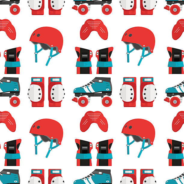 ilustrações de stock, clip art, desenhos animados e ícones de vector sem costura padrão com rolo derby equipamento de protecção - seamless padding backgrounds wallpaper