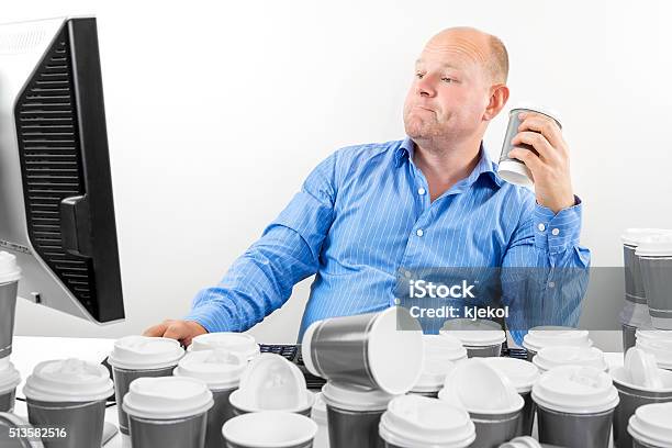Hardworking Business Man Drinks Too Much Coffee Stock Photo - Download Image Now - Coffee - Drink, Addiction, Take Out Food