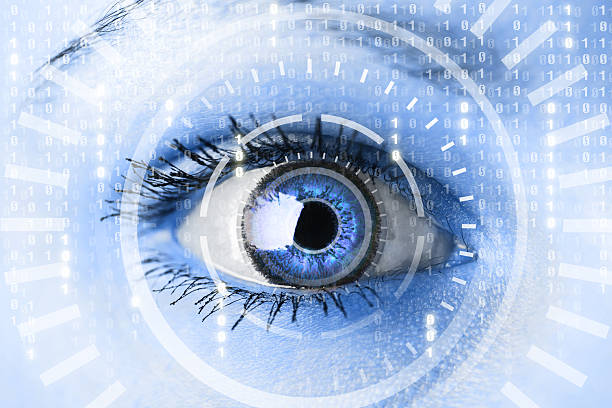 istock Cyber woman with matrix eye concept 513583008