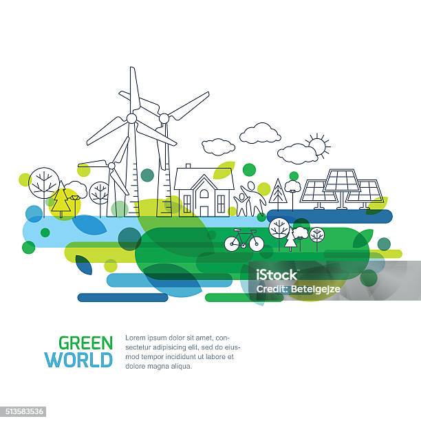 Saving Nature And Ecology Concept Stock Illustration - Download Image Now - Sustainable Energy, Wind Turbine, Environment