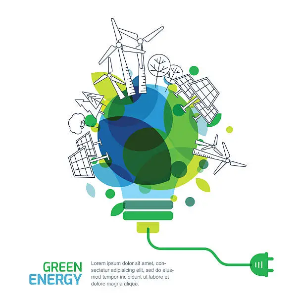Vector illustration of Energy saving concept. Green renewable energy and environmental.