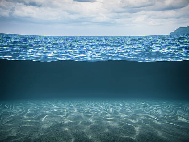 split shot of the deep blue sea - ocean under water stockfoto's en -beelden