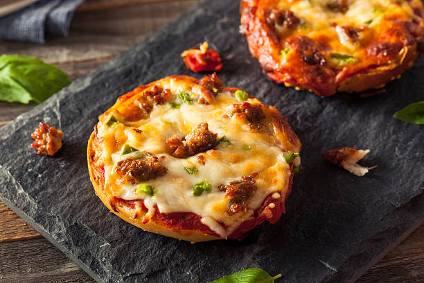 Sausage and Pepper Pizza Bagels with Cheese
