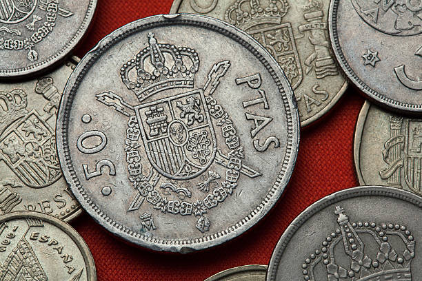 istock Coins of Spain. Spanish national emblem 513589962