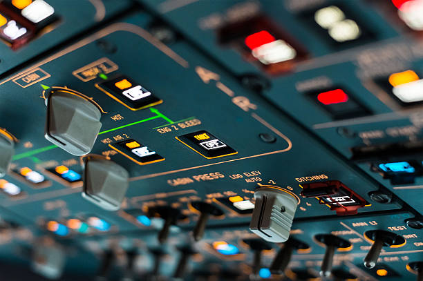 Airliner cockpit Center console  in a modern airliner dashboard vehicle part photos stock pictures, royalty-free photos & images