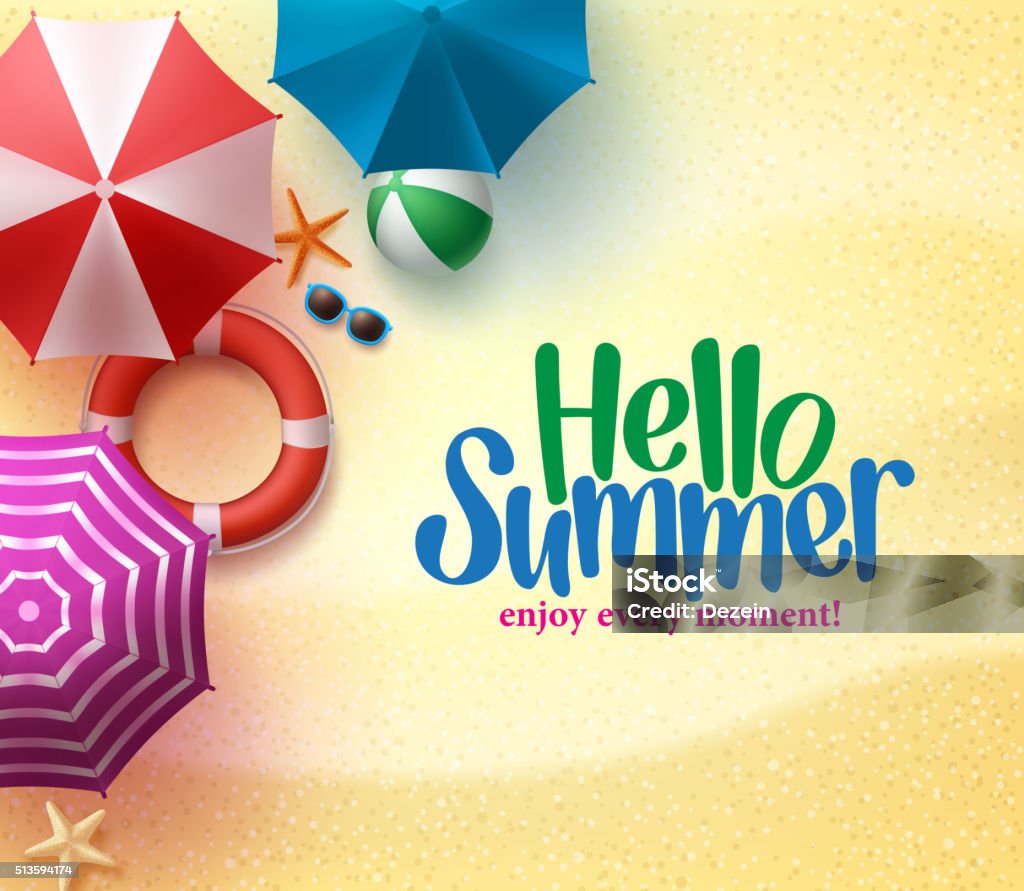 ハロー夏の背景のカラフルな傘 - 夏のロイヤリティフリーベクトルアート