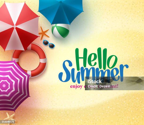 ハロー夏の背景のカラフルな傘 - 夏のベクターアート素材や画像を多数ご用意 - 夏, バケーション, 昼間