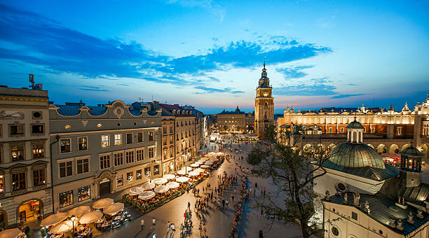 Krakow, Poland at night stock photo
