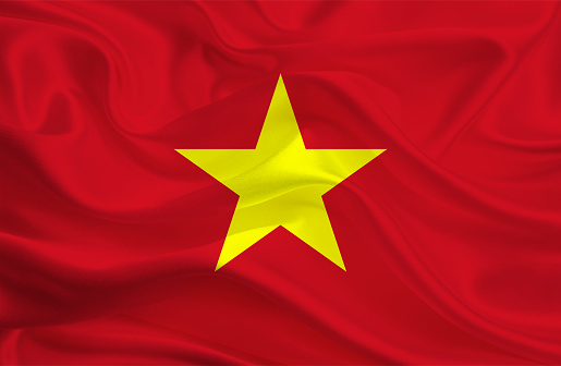 Vietnam flag, three dimensional render, satin texture