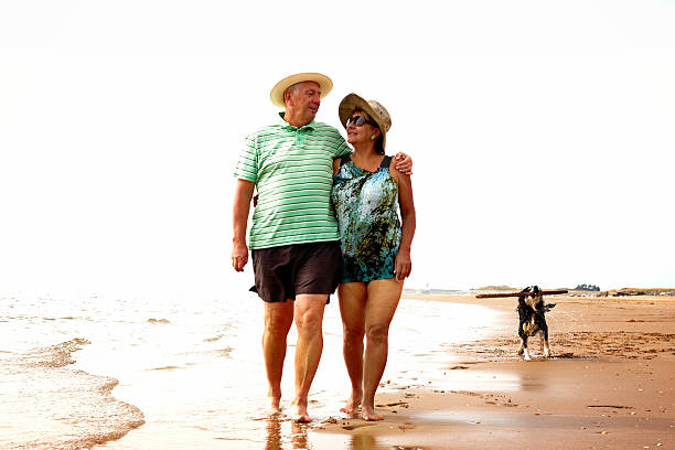 istock Mature smiling couple walking on the seashore 513603157