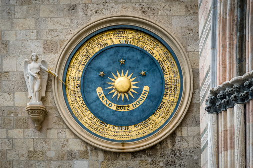 Ancient eternal cathedral calendar and clock in Messina. Sicily