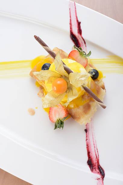 three ice creams, vanilla, chocolate and passion fruit