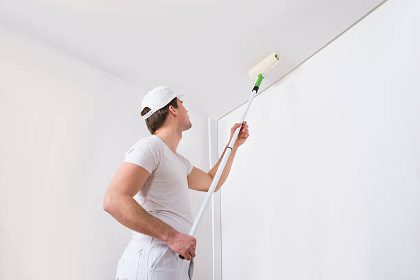 Painter Painting On Wall Young Painter In White Uniform Painting With Paint Roller On Wall house painting service stock pictures, royalty-free photos & images