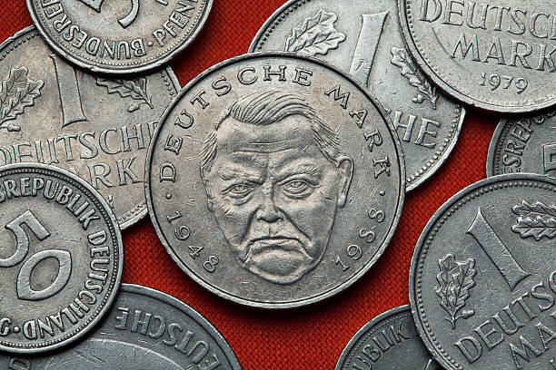 Coins of Germany. German politician Ludwig Erhard Coins of Germany. German politician Ludwig Erhard depicted in the German two Deutsche Mark coin (1988). chancellor photos stock pictures, royalty-free photos & images