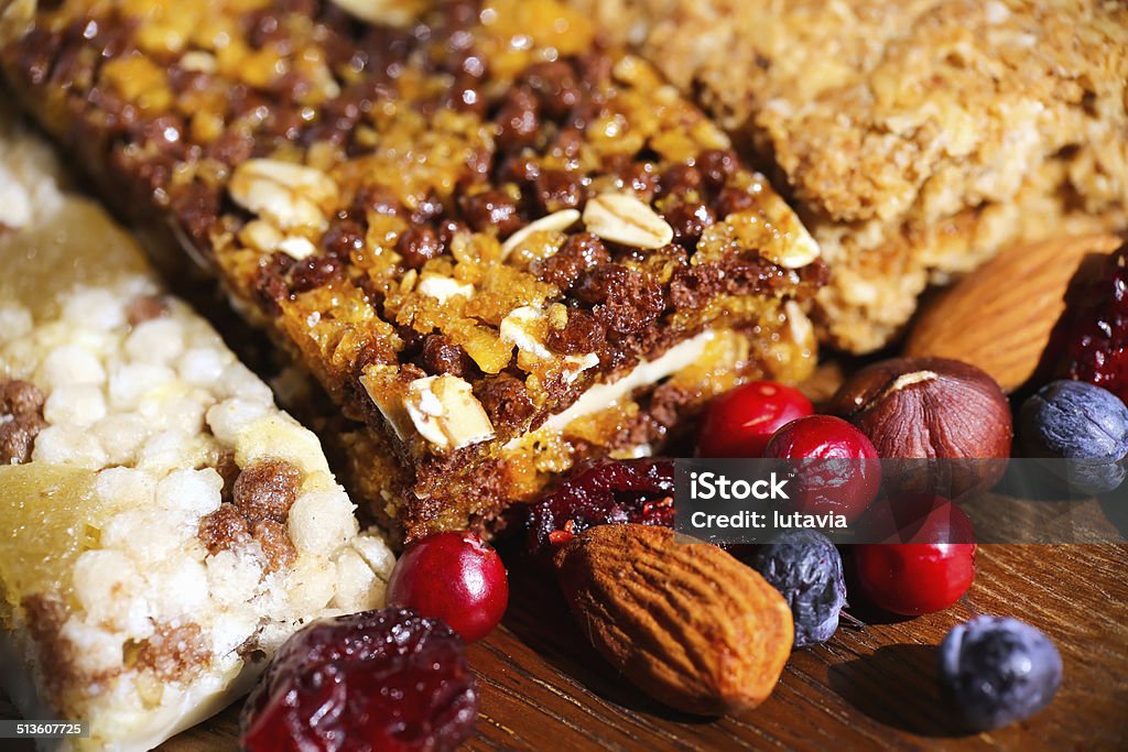 Granola Bars with Cranberries, Almonds and Raisins Almond Stock Photo