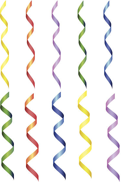 istock Red, green, yellow, blue shiny curling ribbons or party serpentine 513608181