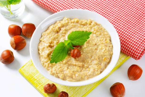 istock Oatmeal porridge with hazelnuts 513626662