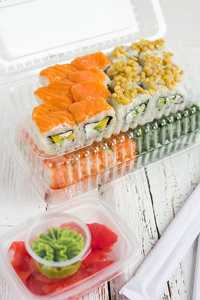 istock Sushi delivery set packaging with wasabi and ginger 513629148