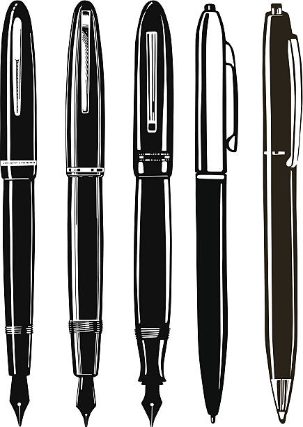 vintage Pens collection vector file pen fountain pen writing isolated stock illustrations