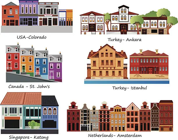 Vector illustration of Old Houses