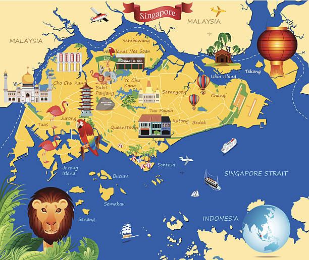 Cartoon map of  Singapure Cartoon map of  Singapure singapore map stock illustrations