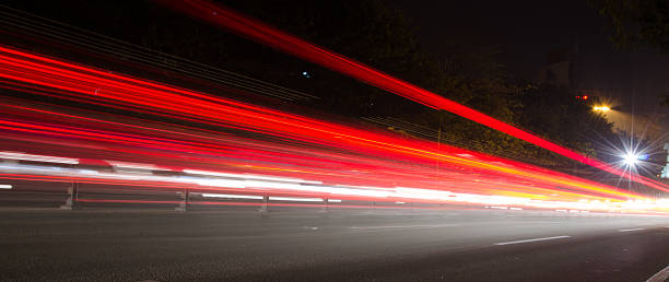 Big city road car lights at night. stock photo